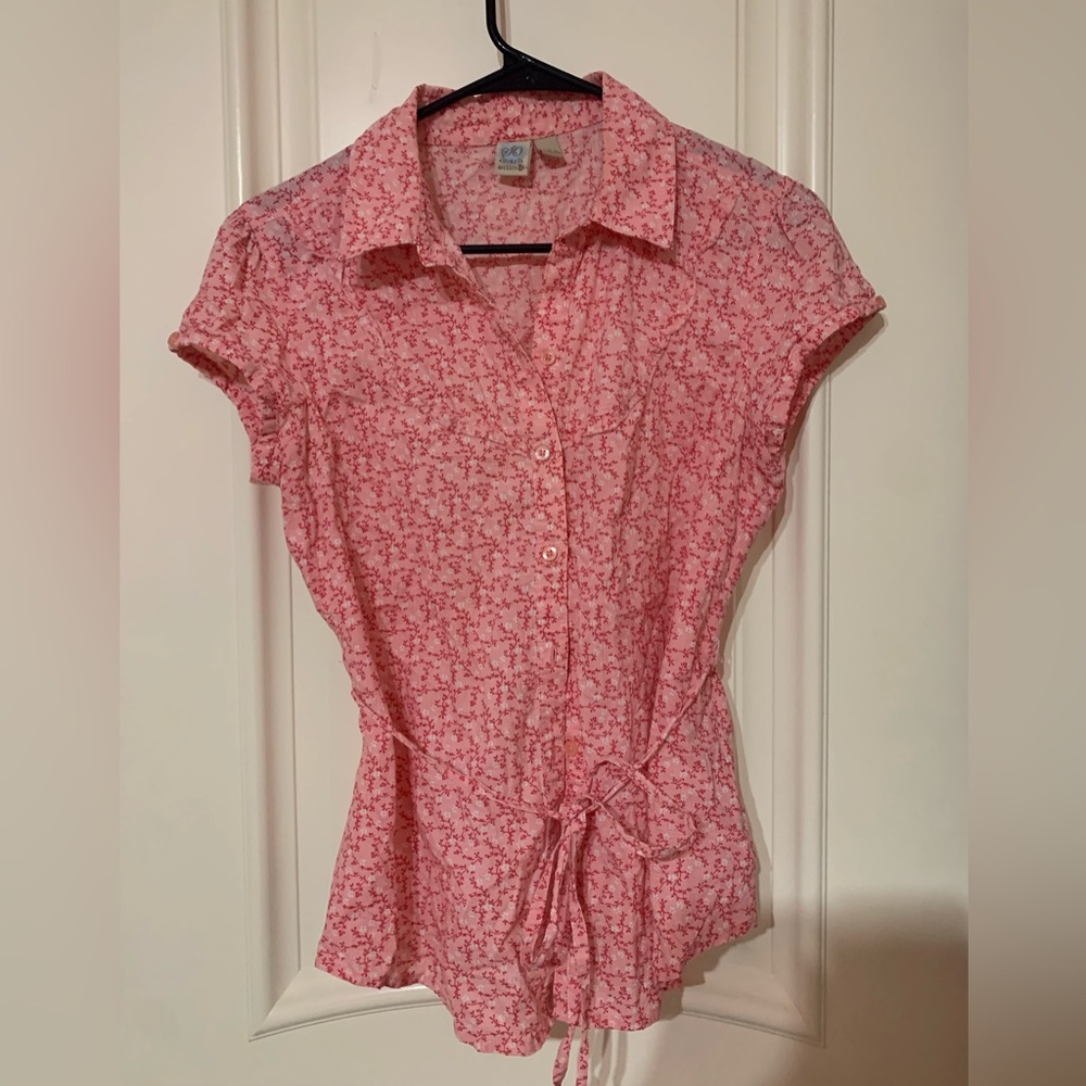 Pink floral button up top